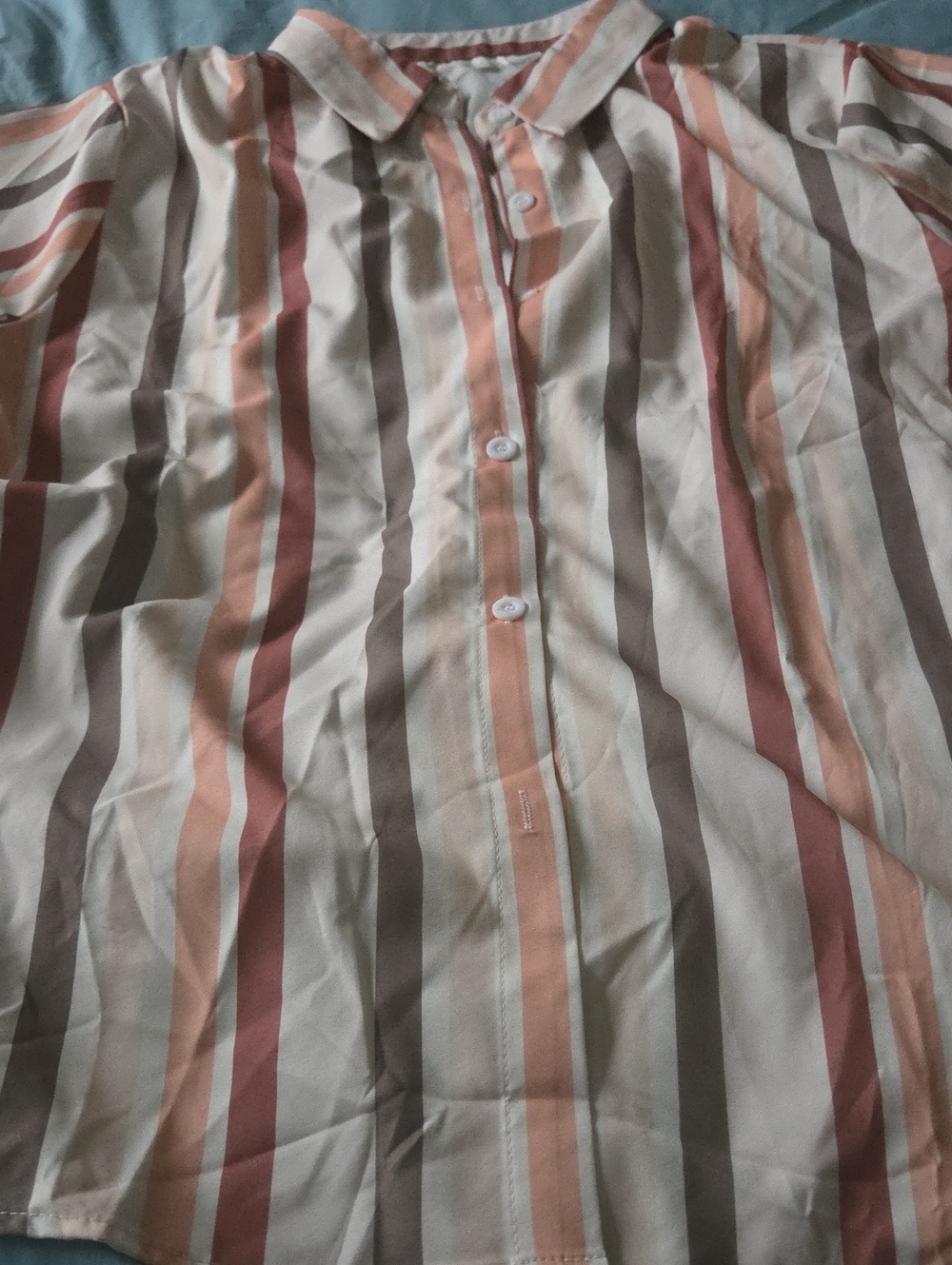 Casual Button-Down Shirt in Pink, Coral and Brown Stripes